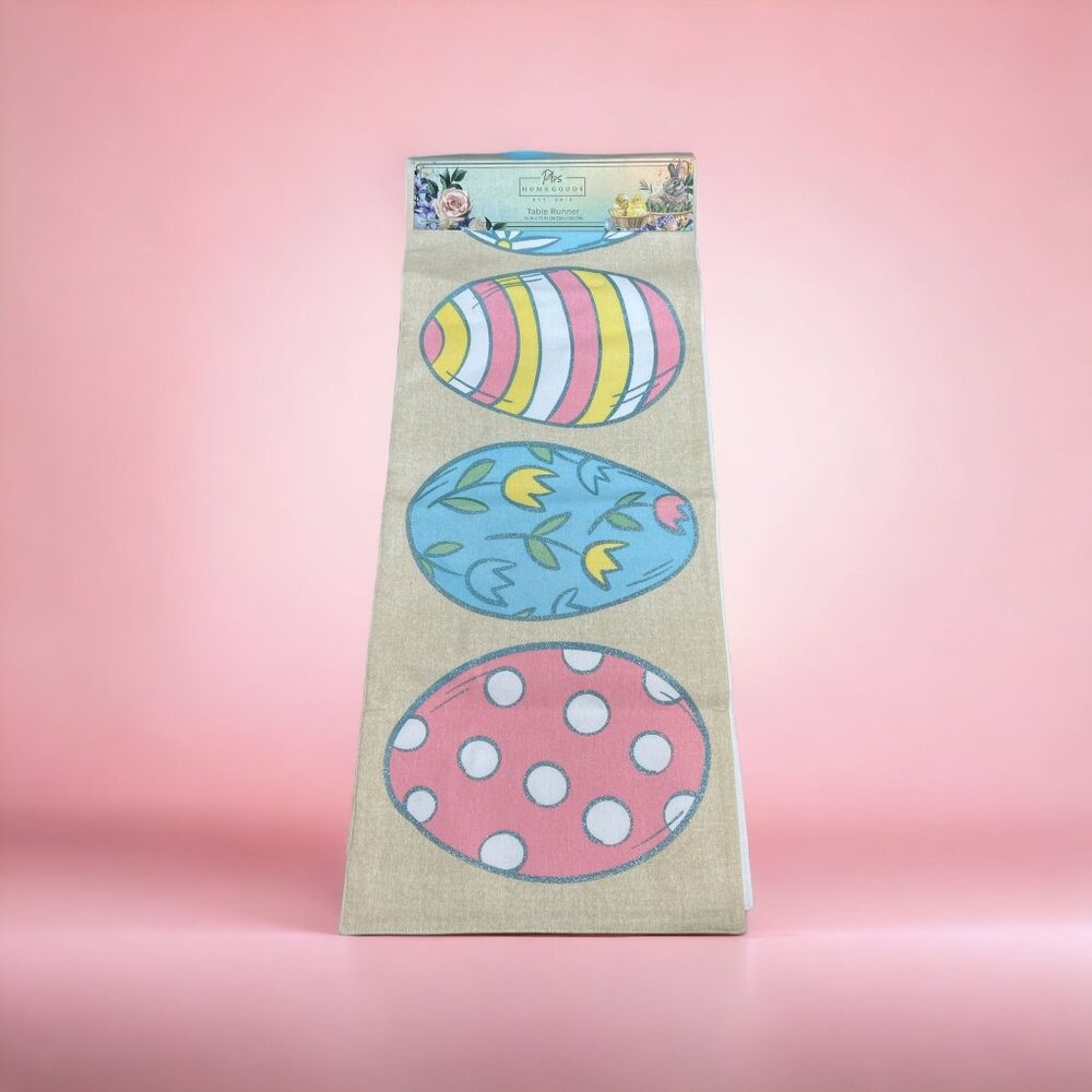 PBS Home Goods Table Runner Easter Eggs Sparkly 72" x 14" NWT Spring